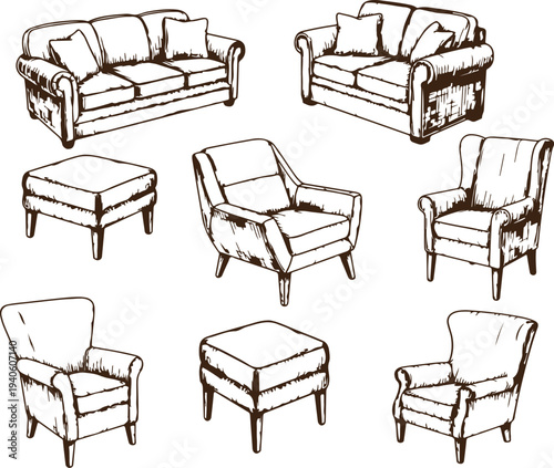 Living Room Furniture with Sofa Vector Interior Scene