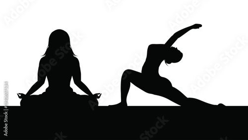Yoga pose silhouettes wellness meditation fitness exercise spiritual balance illustration vector design artwork