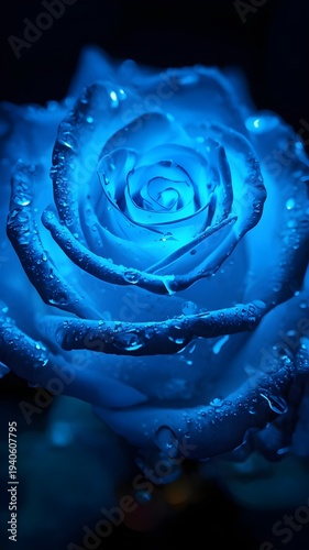blue rose with water drops
