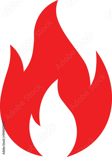 Red flame icon symbol for fire or heat or burning or danger or warning or hot or fiery energy  simple graphic design element