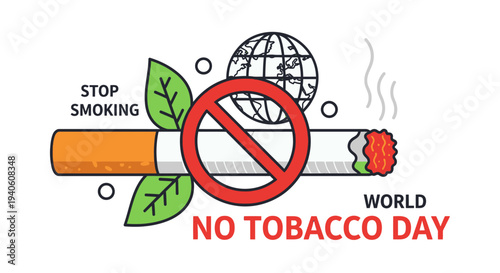 World No Tobacco Day poster with stop smoking message and no smoking symbol.