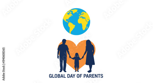 Global Day of Parents celebration with family silhouette and globe.