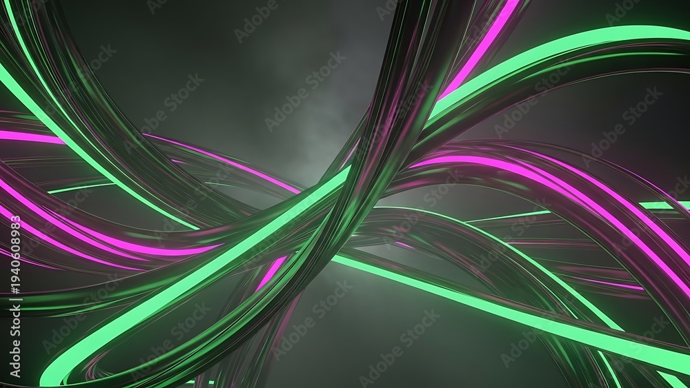 Obraz premium Abstract neon wires glowing in dark room