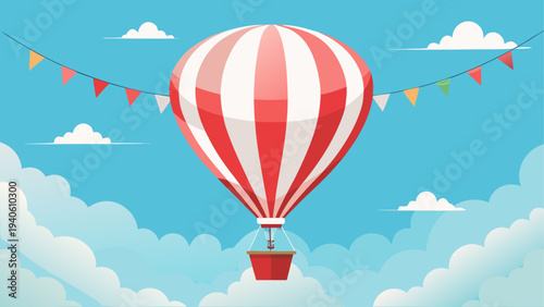 Balloon floating in the cloudy blue sky