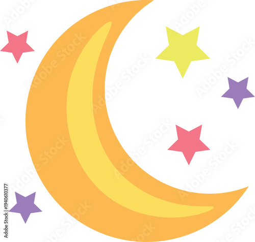 Moon and stars in Cartoon Clipart style