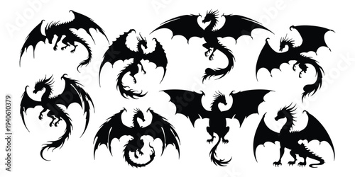 Dragon Silhouettes: Mythical Fantasy Creature Set
