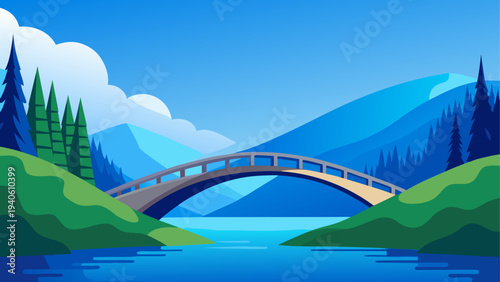 Bridge landscape with mountains and trees