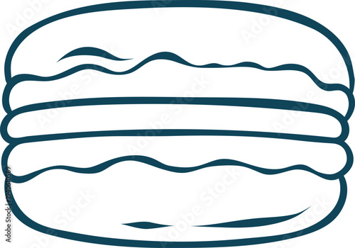 Macaron, simple vector icon in doodle and sketch style with Mediterranean blue line. Hand-drawn French pastry for patisserie menus, dessert cards or bakery branding