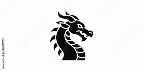 Black dragon head icon vector isolated on White Background