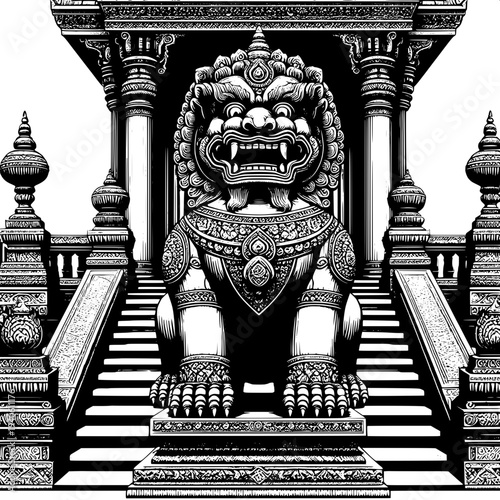 Chinese Temple Guardian Lion Statue