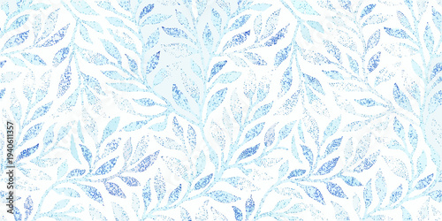 Abstract blue and white patterned background resembling foliage or frost