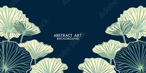 Stylized lotus leaves create a calming symmetrical botanical background