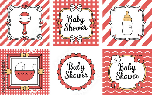 Baby Shower Square and Round Frames with Toys and Bottles