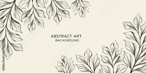 Delicate botanical illustration featuring sketched leaves and branches on beige