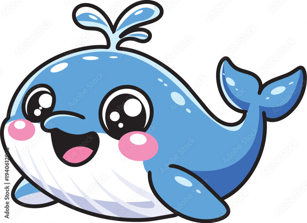 Obraz premium Blue Whale Cute Cartoon Vector