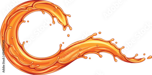 Orange liquid splash wave illustration isolated on white background for juice beverage advertising, fresh citrus drink design, and dynamic fluid motion graphic