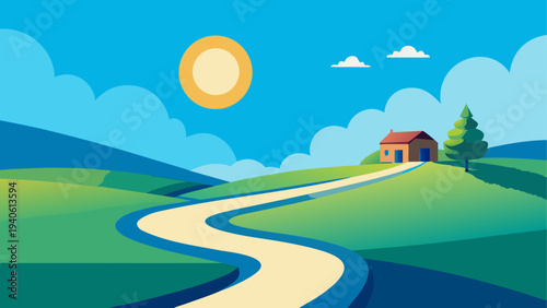 Landscape with house and winding pathway