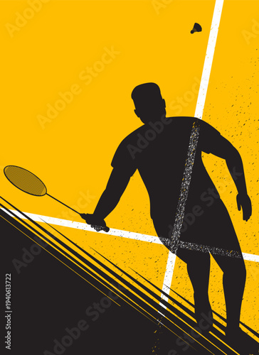 Silhouette badminton player in action. Sports concept