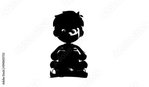 Cute cartoon gamer kid sitting and playing handheld video game character isolated on white