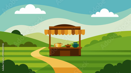 Landscape with market stall and path view