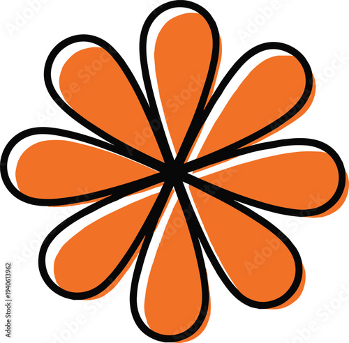 Simple orange flower icon with rounded petals illustration isolated on white background for decorative design, logo element, floral symbol, and graphic decoration