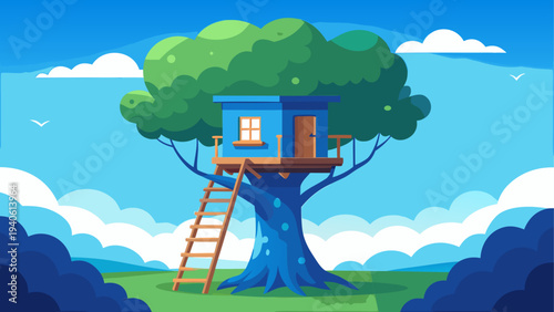 Illustration of a treehouse in a forest