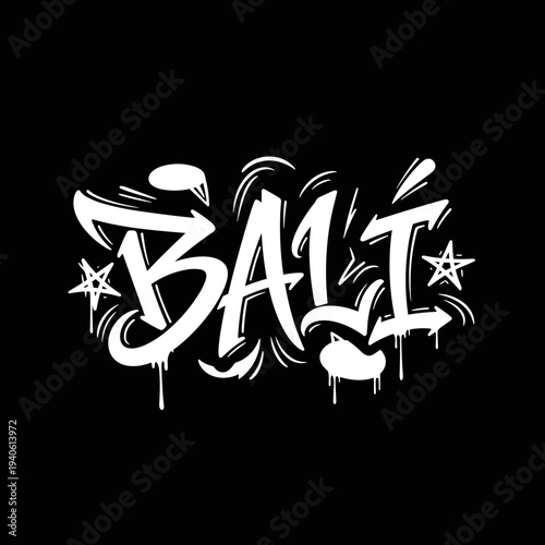 Bali Graffiti Style Typography with Stars and Drips.