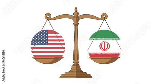 Concept of balance or comparison between USA and Iran, depicted with a scale.