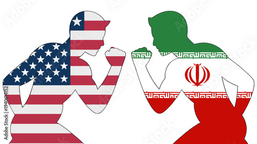 Conceptual illustration of the US and Iran face off.