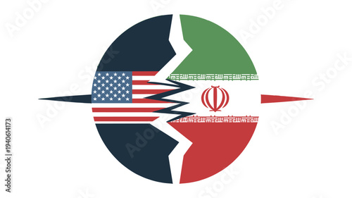 Symbolic representation of conflict and division between the United States and Iran.