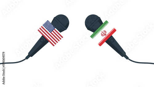 Microphones representing dialogue between the United States and Iran.