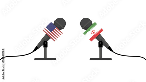 Two microphones, each representing a nation, stand in close proximity.