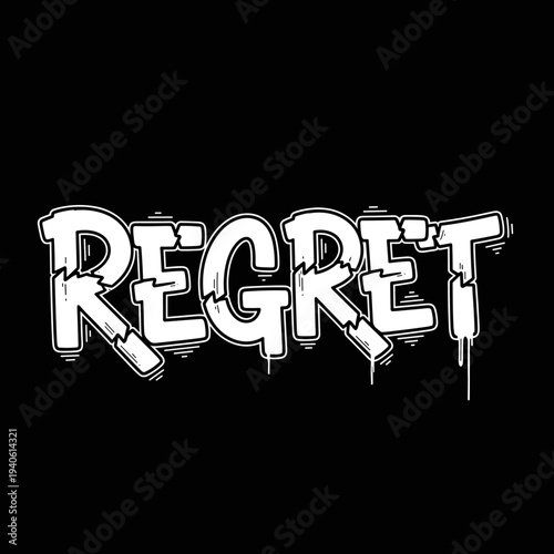 Regret Graffiti Style Text on Black Background.