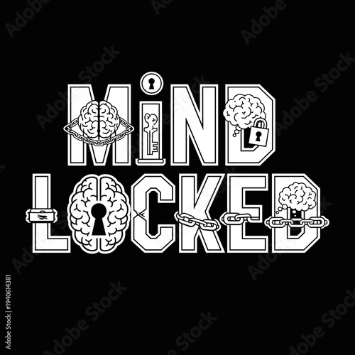 Mind Locked Text Art with Brain and Lock Imagery.