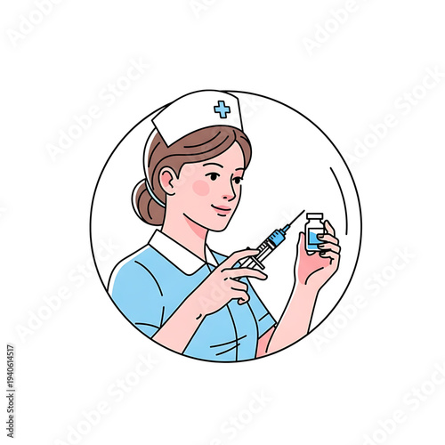 Nurse preparing a syringe for vaccination or medical injection.
