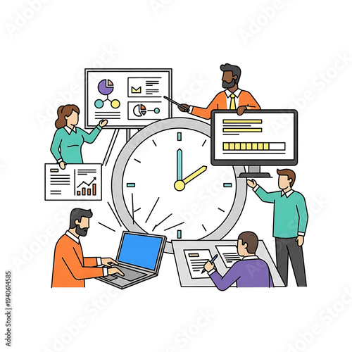 Business team discussing workflow and planning tasks in a meeting.
