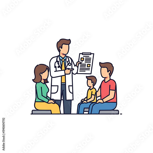 Doctor consulting a family during a medical appointment.