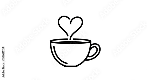 Cup of coffee with steam forming a heart shape.