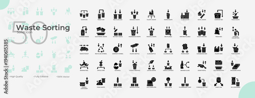 Waste Sorting Solid Editable Icons set