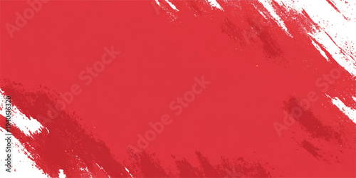 Red paint brush texture background on wall with grunge splash design