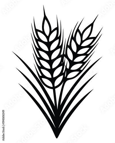 wheat icon, wheat ear silhouette, grain icon, cereal crop symbol cereal grain symbol illustration