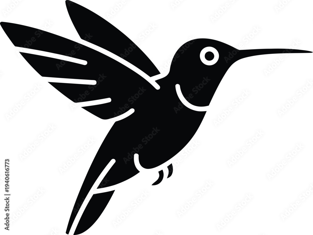 Fototapeta premium Black hummingbird icon vector isolated on White Background