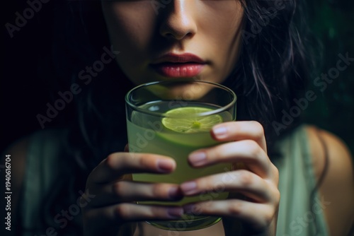Girl holding a glass of fruit juice