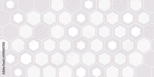 White hexagonal grid abstract background offers clean minimal tech aesthetic with soft glossy panels, subtle shadows, faint connection lines and geometric repetition ideal for corporate branding,