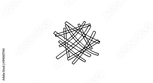 Black and white abstract scribble art on white background.