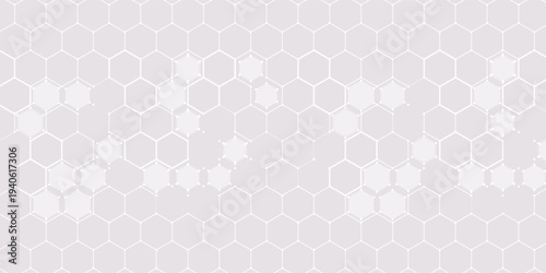 White hexagonal grid abstract background offers clean minimal tech aesthetic with soft glossy panels, subtle shadows, faint connection lines and geometric repetition ideal for corporate branding,