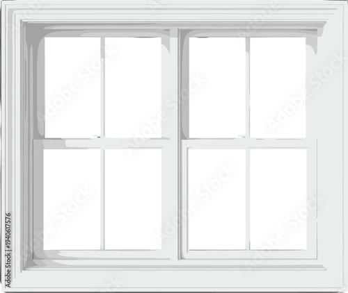 Classic house window with four glass panes illustration isolated on white background for architecture, home renovation, construction plans, and interior design projects