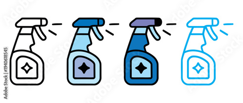 Four spray bottles cleaning icons progression with checkmarks success concept vector illustration