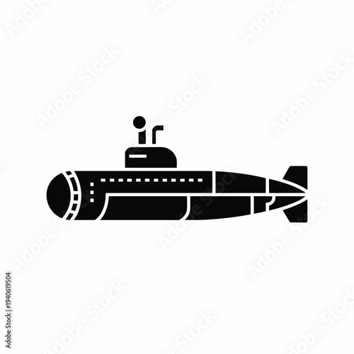 Black submarine icon vector isolated on White Background