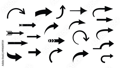 A collection of black arrows on a white background